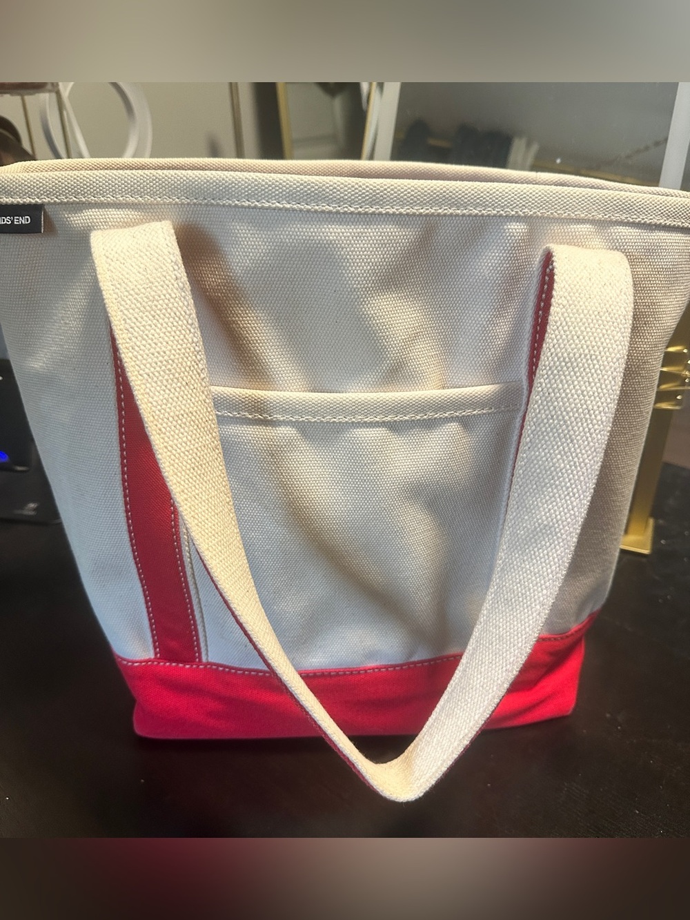Lands' End Red and White Canvas Tote - Picture 4 of 11